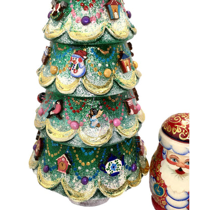 Christmas tree nesting dolls with ornaments