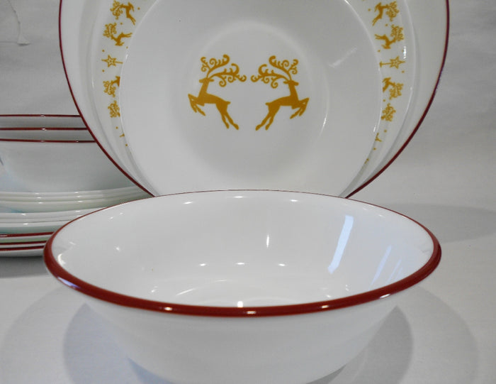 ❤️ 16-pc Corelle DANCER PRANCER Dinnerware Set CHRISTMAS Holiday Gold Reindeer