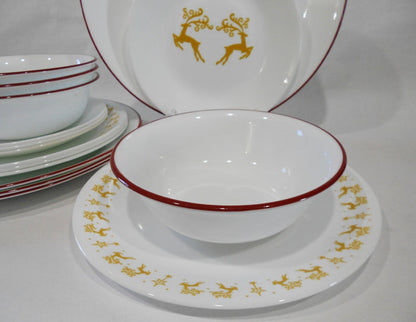 ❤️ 16-pc Corelle DANCER PRANCER Dinnerware Set CHRISTMAS Holiday Gold Reindeer