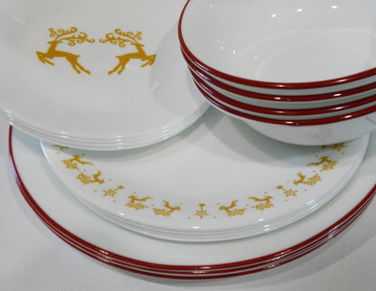 ❤️ 16-pc Corelle DANCER PRANCER Dinnerware Set CHRISTMAS Holiday Gold Reindeer