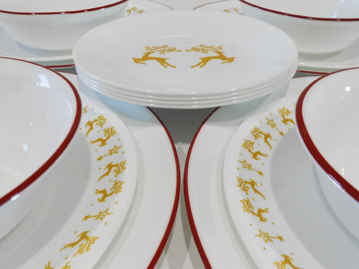 ❤️ 16-pc Corelle DANCER PRANCER Dinnerware Set CHRISTMAS Holiday Gold Reindeer