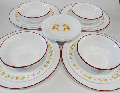 ❤️ 16-pc Corelle DANCER PRANCER Dinnerware Set CHRISTMAS Holiday Gold Reindeer
