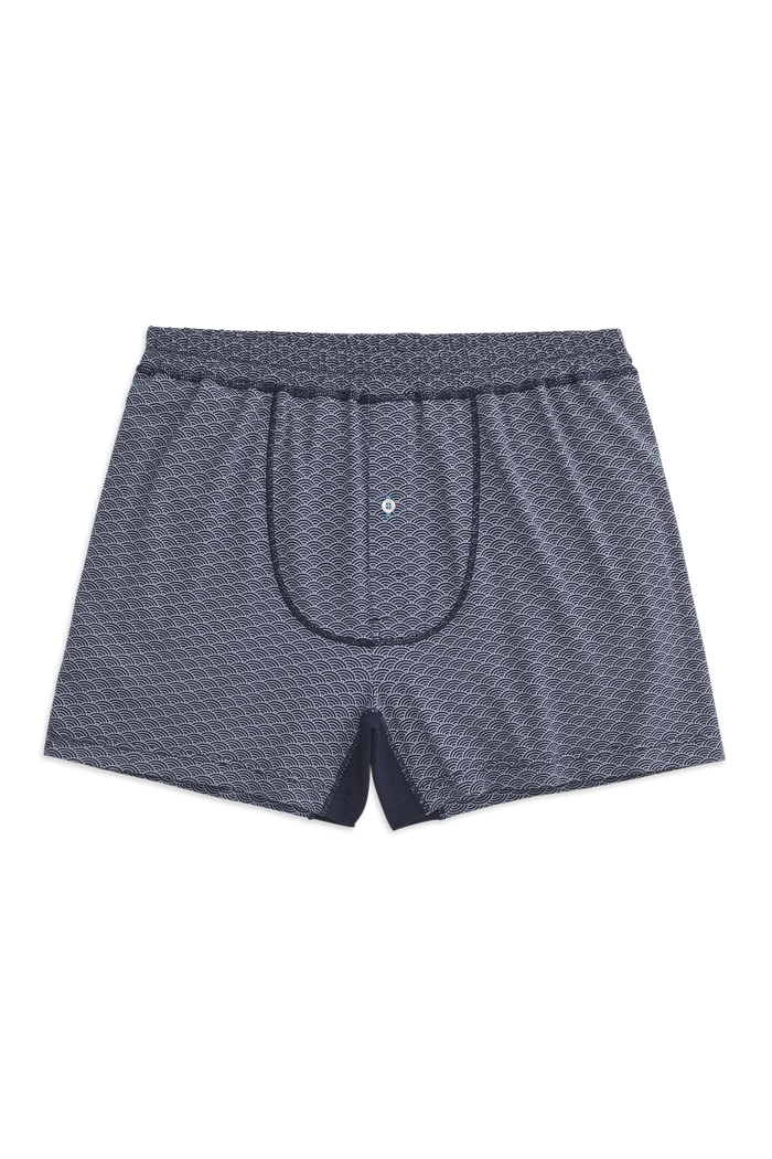 Front view of 18 hour knit boxer in Night Sky - Infinite Circles
