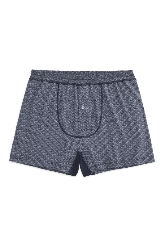 Front view of 18 hour knit boxer in Night Sky - Infinite Circles