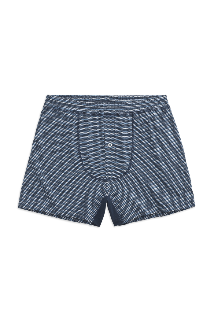 Denim Arcade Dots | Front view of 18-Hour Knit Boxer in Denim Arcade Dots