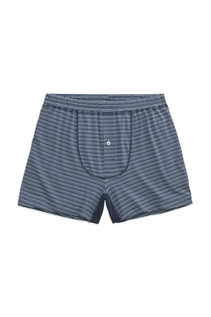 Denim Arcade Dots | Front view of 18-Hour Knit Boxer in Denim Arcade Dots
