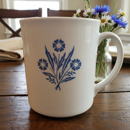 ❄️ 2 CORELLE Corningware 1970's BLUE CORNFLOWER 4" MUGS Straight Sided Pyroceram