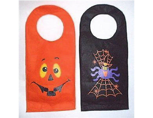2 New HALLOWEEN FIBER OPTIC felt DOOR HANGERS Orange PUMPKIN & Black SPIDER