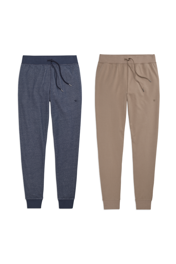 Front view of 2 pack Ace relaxed sweatpant in True Navy - Bird's Eye / Desert Taupe