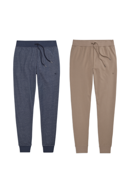 Front view of 2 pack Ace relaxed sweatpant in True Navy - Bird's Eye / Desert Taupe
