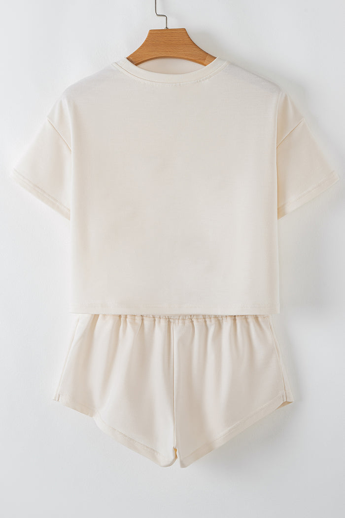 2-Piece Cropped Tee & Ruffle High Waist Skort Set – Beige