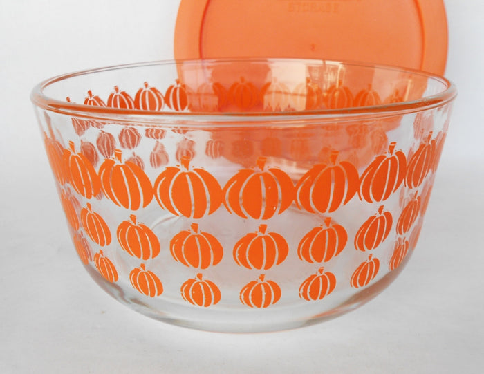 ❤️ 2014 PYREX 4 Cup ORANGE PUMPKIN ROWS 1-Qt Storage BOWL Spooky Halloween