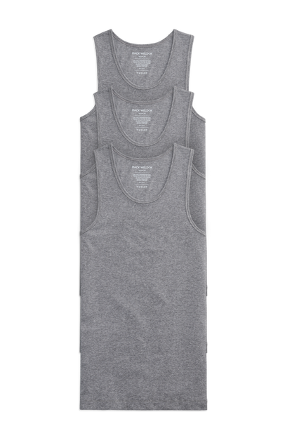 Front view of 3-Pack 18-Hour Rib Tank in Medium Grey Heather