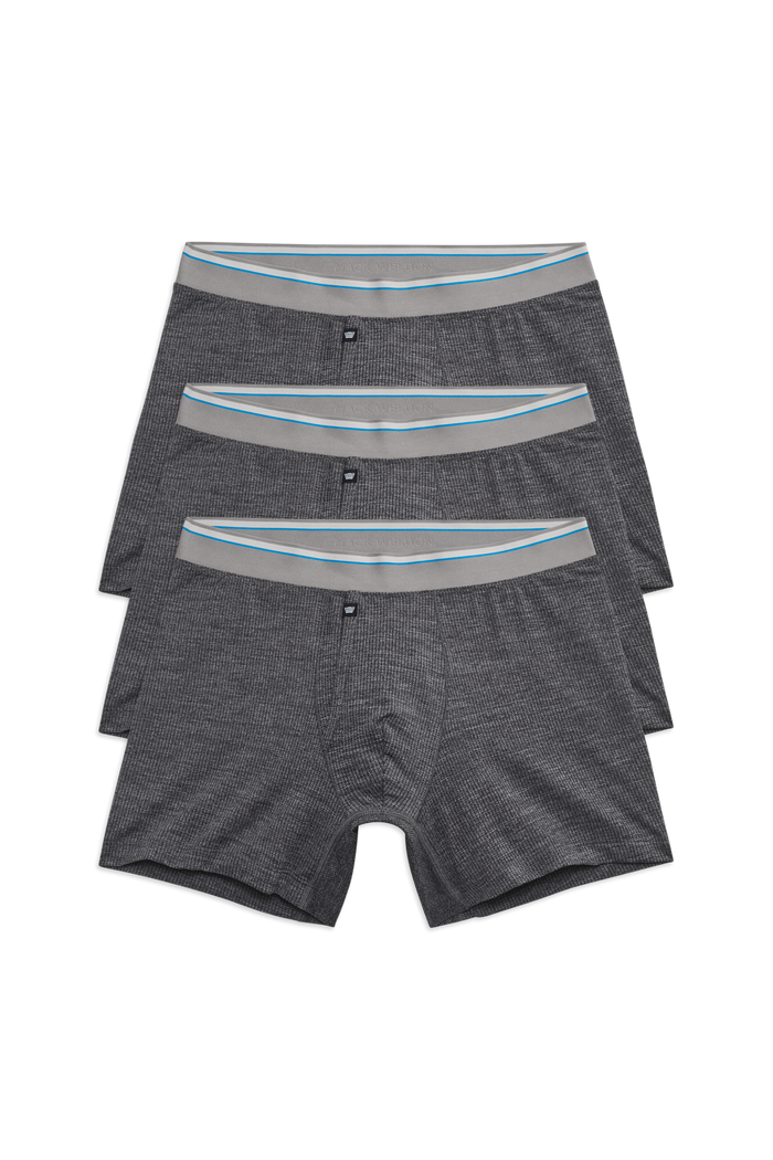 Front view of 3-pack Airknitx Boxer Brief w/ fly in Charcoal Heather