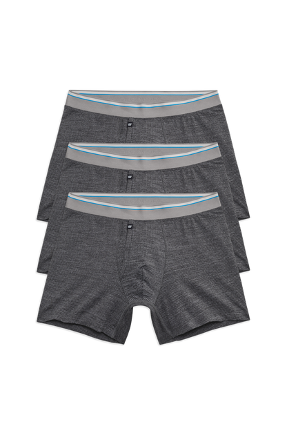 Front view of 3-pack Airknitx Boxer Brief w/ fly in Charcoal Heather