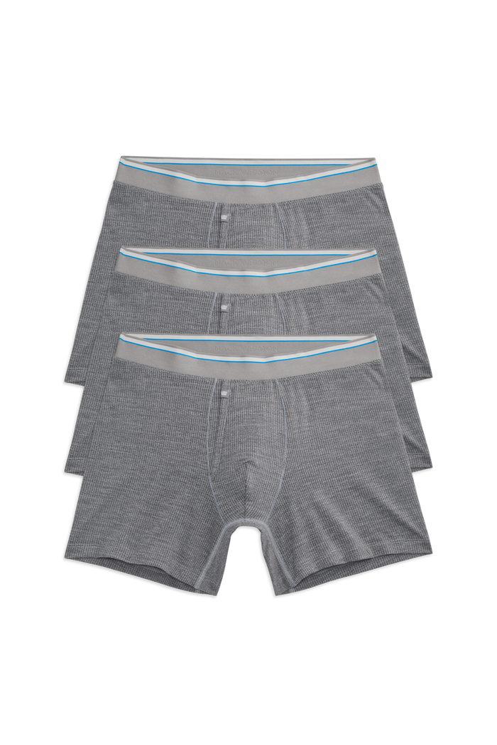 Front view of 3 pack Airknitx Boxer Brief w/ fly in Grey Heather