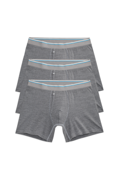Front view of 3 pack Airknitx Boxer Brief w/ fly in Grey Heather
