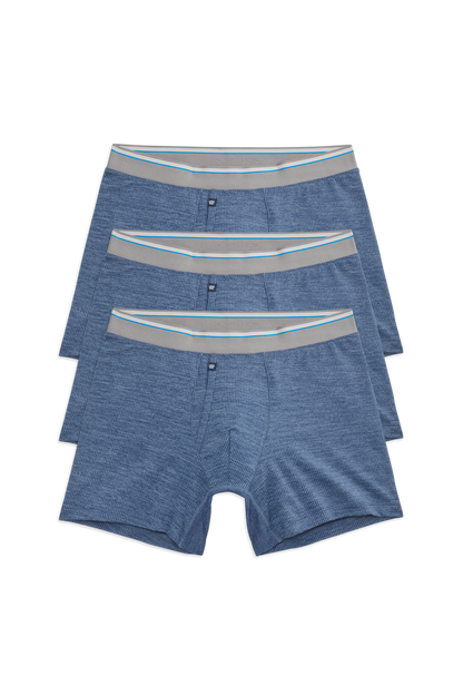 Front view of 3 pack Airknitx Boxer Brief w/ fly in Indigo Heather