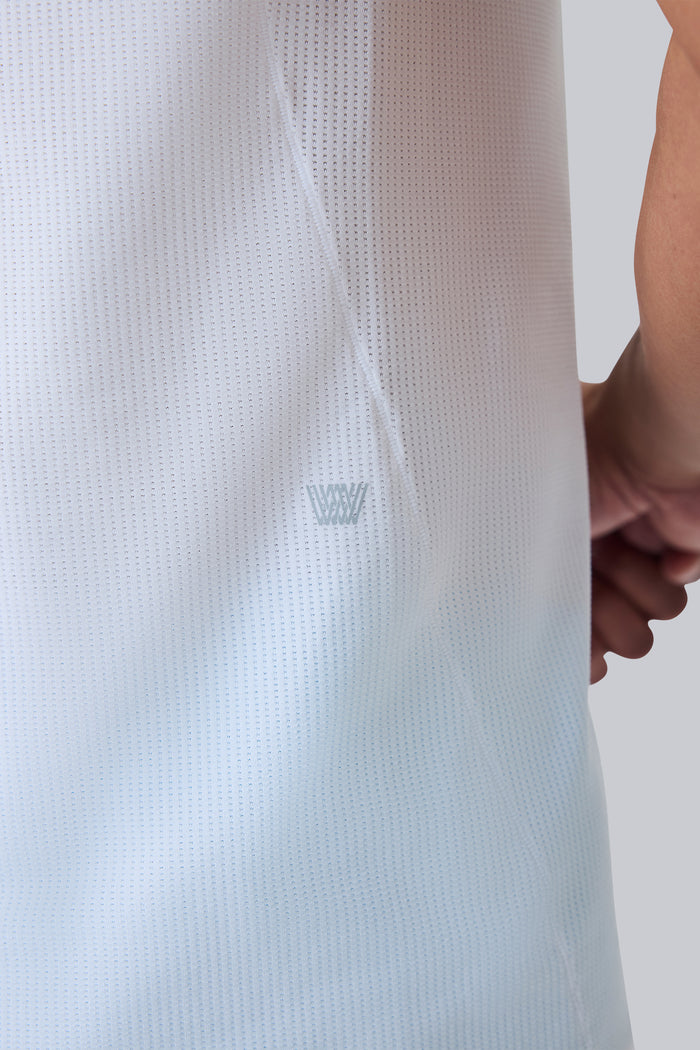 Mack Weldon logo on the side of AIRKNITˣ V-Neck Undershirt in Bright White