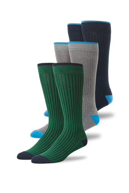 Front view of 3 pack Everyday Extended Crew Sock in Holiday Party