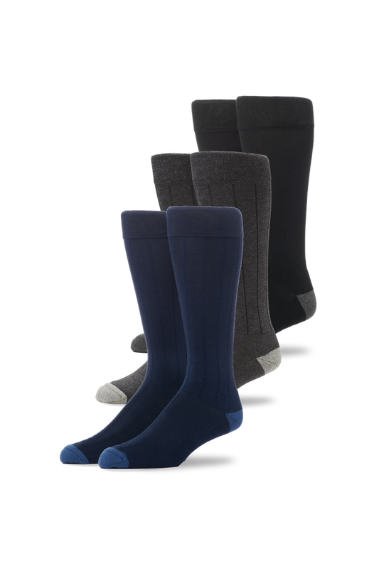 Front view of 3-Pack SILVER Extended Crew Dress Sock in Fade to Black
