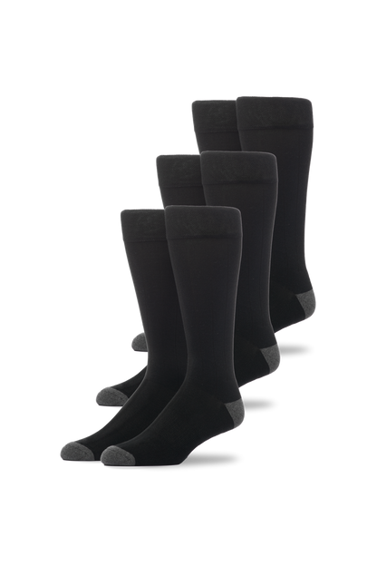 Front view of 3-Pack SILVER Extended Crew Dress Sock in True Black