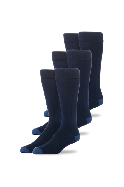 Front view of 3-Pack SILVER Extended Crew Dress Sock in True Navy