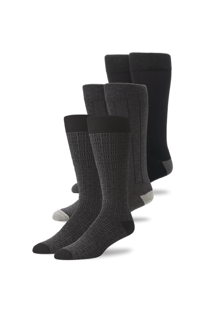 Front view of 3-Pack SILVER Extended Crew Dress Sock in Happy Hour