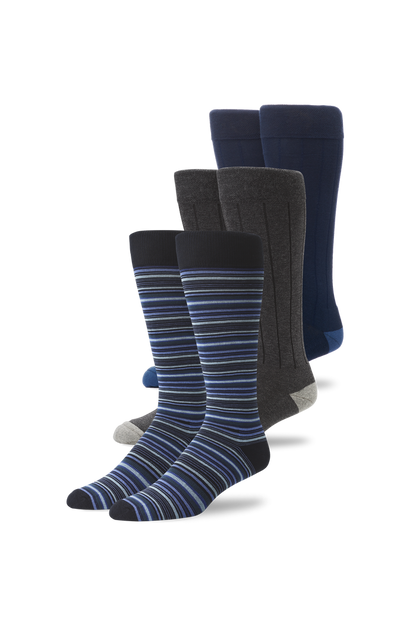 Front view of 3 pack Silver Dress sock in Nightcap