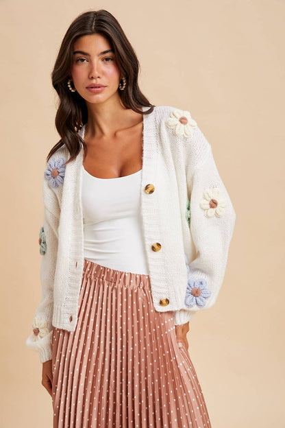 3D Knitted Floral Cardigan - Intimate Whispers