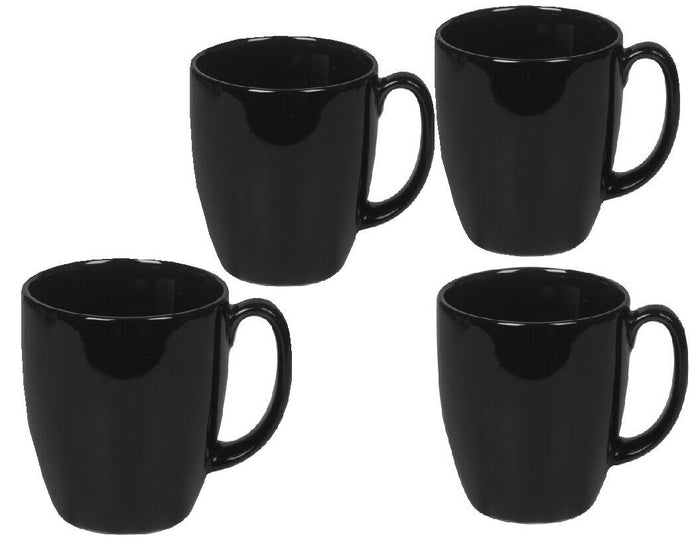 4 Corelle BLACK 11-oz MUGS Glossy Stoneware Coffee Cups CUSCO NOIR CAFE PALOMA