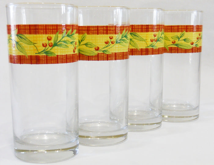 4 Corelle SPICEBERRY 16-oz Tumbler GLASSES Berries Leaves Autumn Holiday French