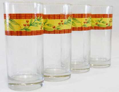 4 Corelle SPICEBERRY 16-oz Tumbler GLASSES Berries Leaves Autumn Holiday French
