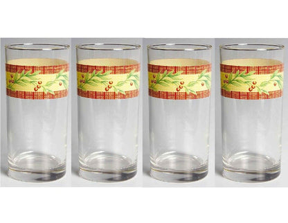 4 Corelle SPICEBERRY 16-oz Tumbler GLASSES Berries Leaves Autumn Holiday French