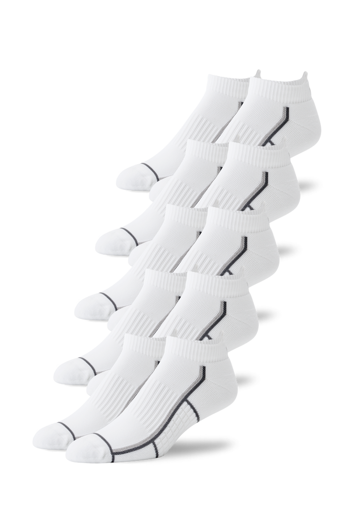 Front view of 5-Pack AIRKNITˣ High Ankle Socks in Bright White