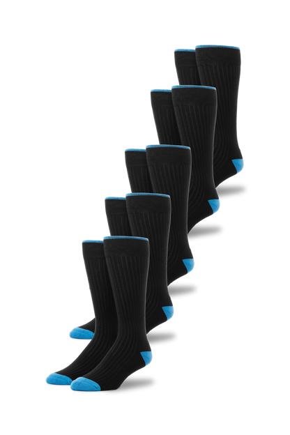 Front view of 5-Pack Everyday Extended Crew Socks in True Black