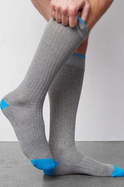 hover | Side view of a man wearing Everyday Extended Crew Sock in Grey Heather