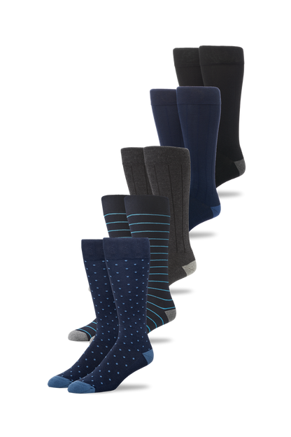Front view of 5-Pack SILVER Extended Crew Dress Sock in Mon-Fri