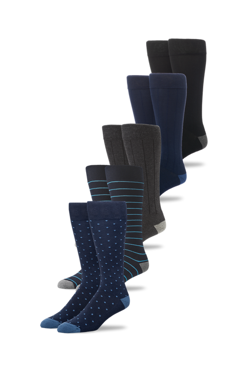 Front view of 5-Pack SILVER Extended Crew Dress Sock in Mon-Fri