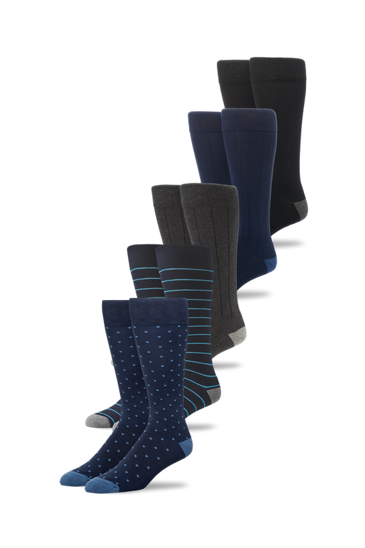 Front view of 5-Pack SILVER Extended Crew Dress Sock in Mon-Fri