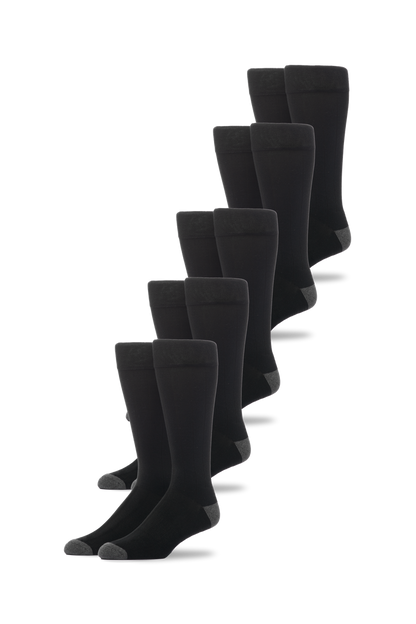 Front view of 5-Pack SILVER Extended Crew Dress Sock in True Black