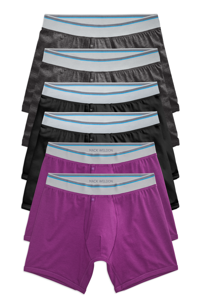 Front view of 6-pack 18-Hour Jersey Boxer Brief in Night Garden