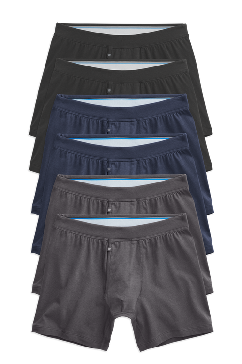 Front view of 6 pack Silver Boxer Brief in Classic Combo