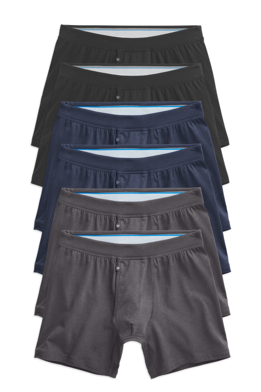 Front view of 6 pack Silver Boxer Brief in Classic Combo