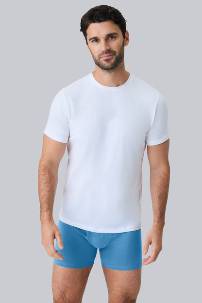 Full front view of a man wearing Silver Boxer Brief in Dean Blue