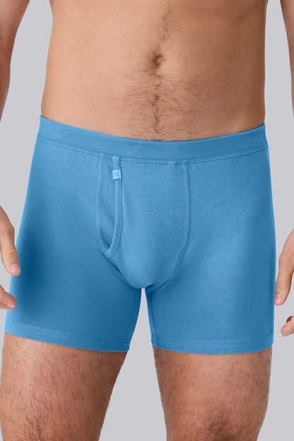 Front view of a man wearing Silver Boxer Brief in Dean Blue