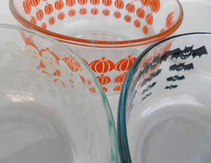 ❤️ 6-pc PYREX Halloween 4-Cup STORAGE BOWLS w/Covers 1-Qt Pumpkins, Ghosts & Bats