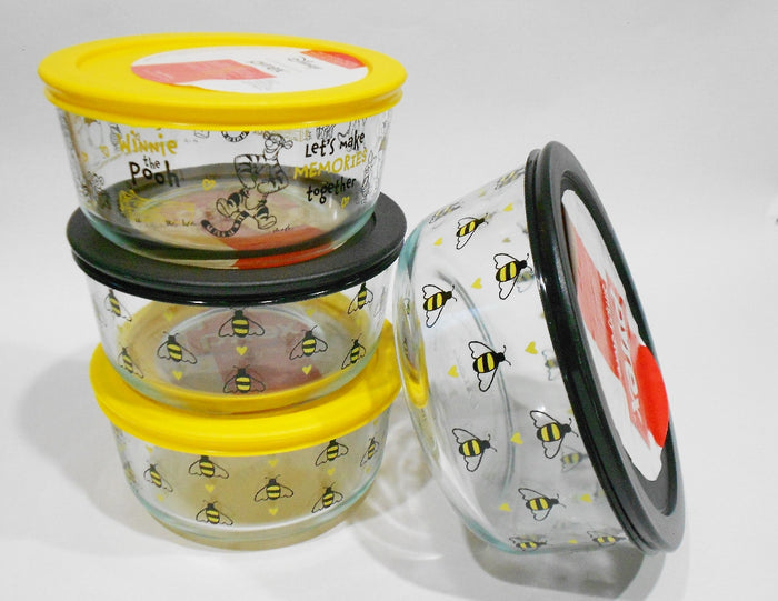 ❤️ 8-pc PYREX WINNIE THE POOH & BEE HAPPY 7 Cup 4 Cup Storage Bowls Set