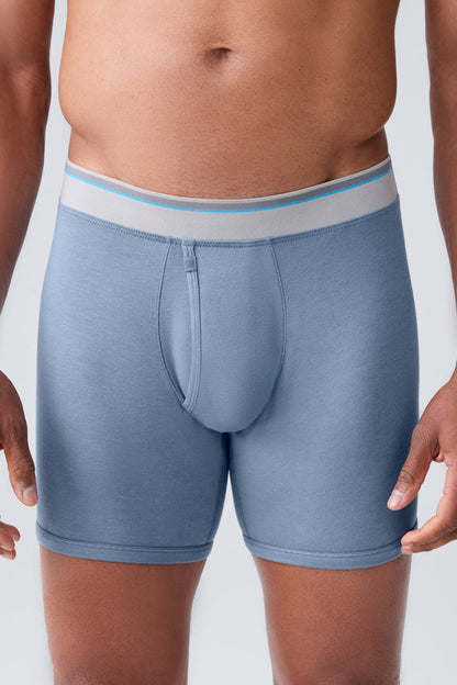 Front view of a man wearing 18 hour Jersey Boxer brief in Ice storm