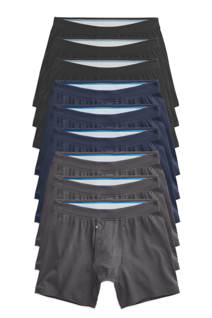 Front view of 9 pack Silver Boxer Brief in Classic Combo